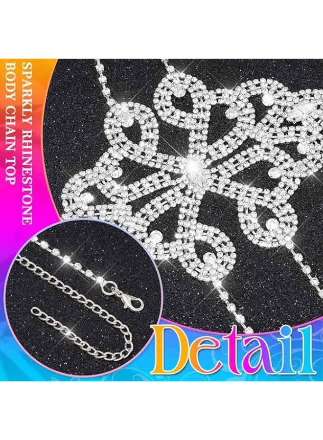 Nicute Rhinestone Chain Tops Sparkly Body Jewelry Bra Chain Jewelry for Women(Silver) - Image 3